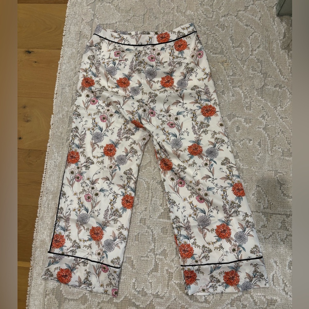 Ann Taylor Floral Satin Pants - Cream, Orange, Pink